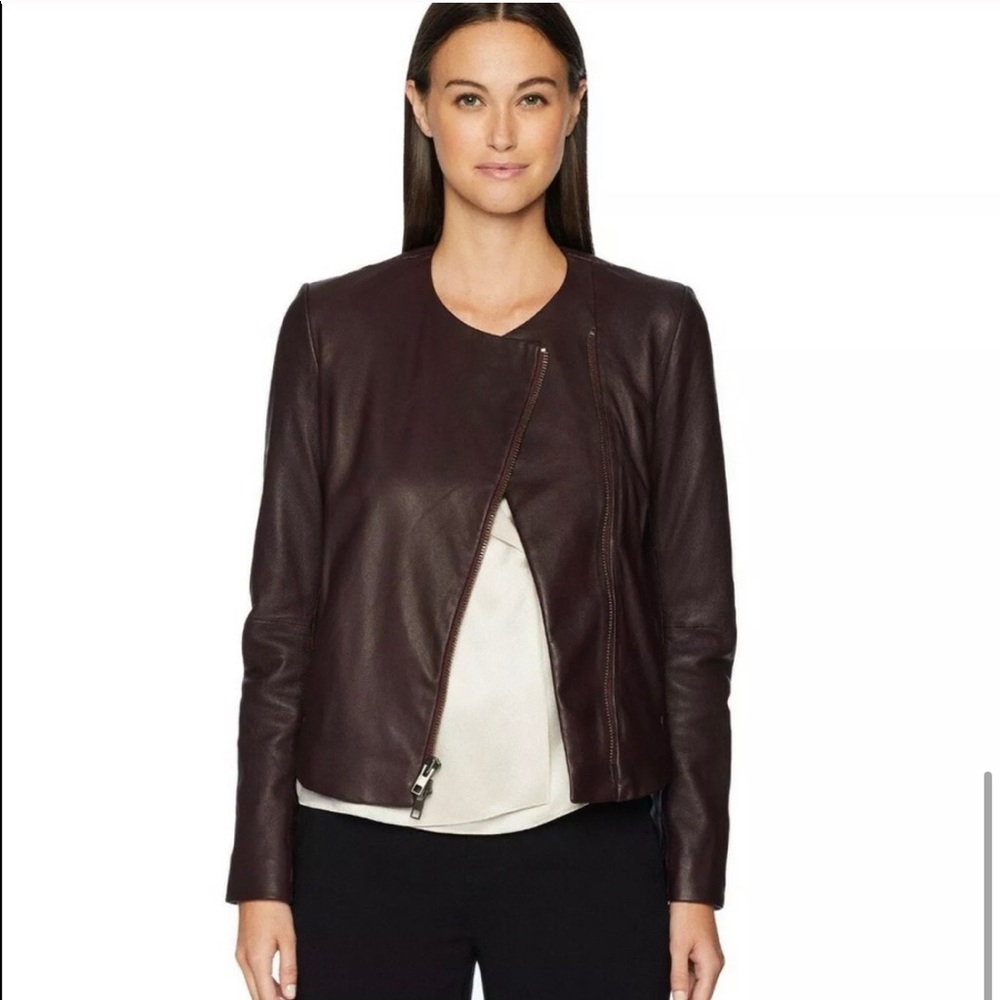 NWT Vince Cross Front Leather Jacket Black Cherry